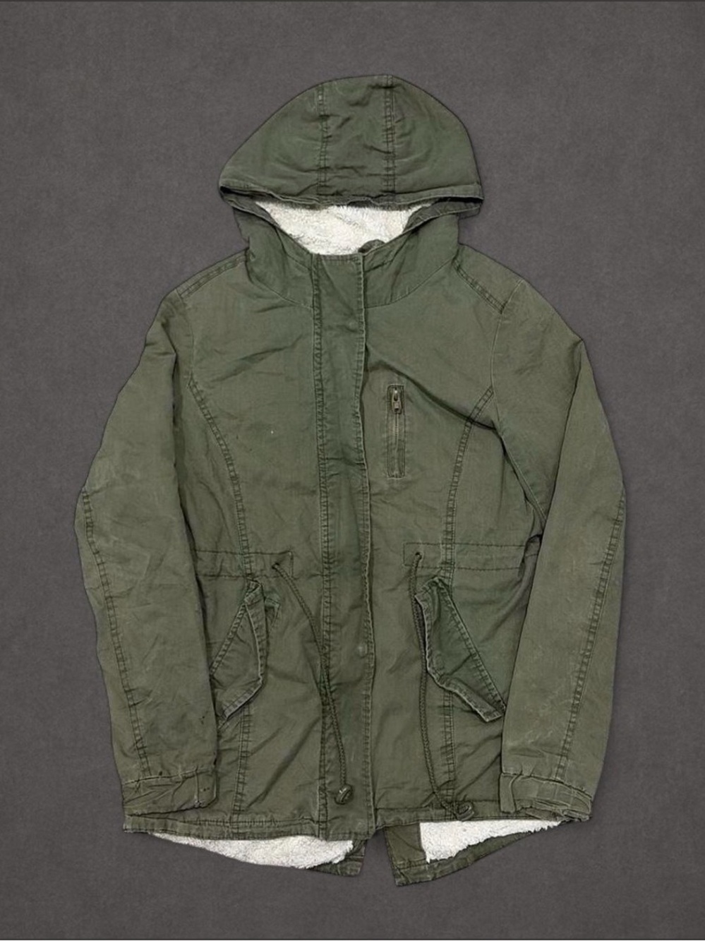 Ambiance Olive Green Sherpa Lined Parka Jacket Small